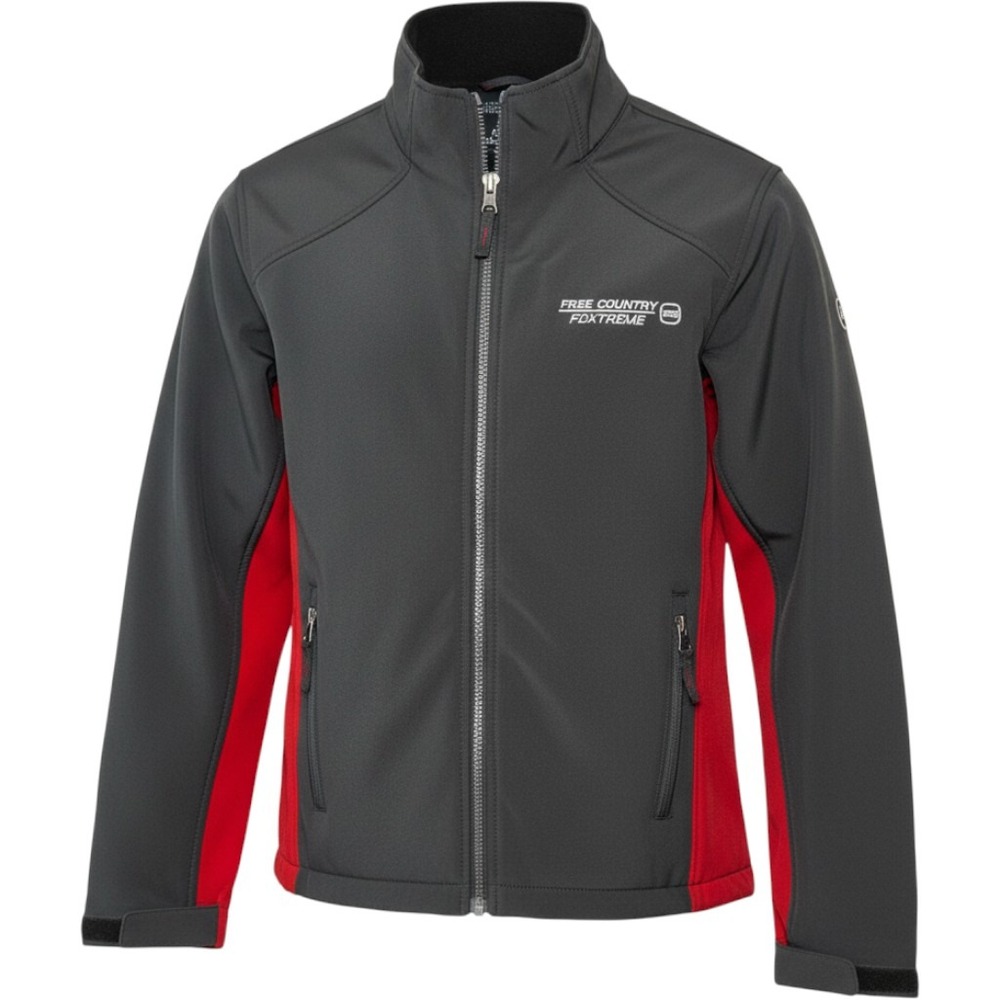 Free Country FCXtreme Softshell Jacket Grey Red Youth Large 10/12 Fleece Lined